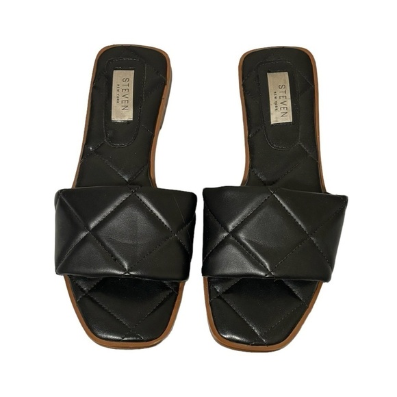 Steven New York by Steve Madden Black Holyn Quilted Flat Slide Sandals Size 7 - Picture 7 of 11